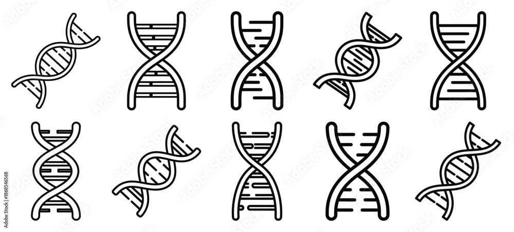 Fototapeta premium dna helix medical health care outline icon set, line art minimal design