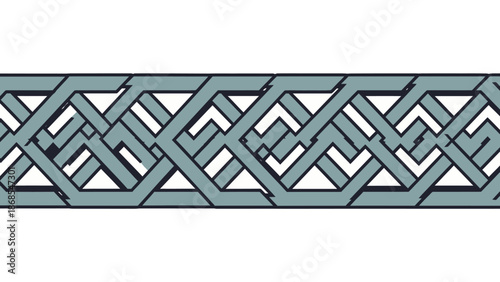 Modern Geometric Interlocking Pattern Border in Blue-Gray, Isolated White Background