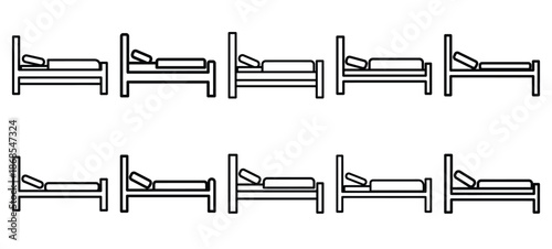 hospital bed medical health care outline icon set, line art minimal design