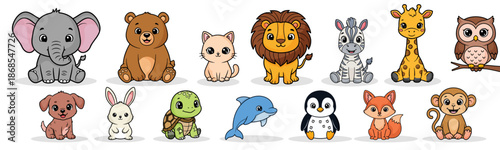 Mega Collection of Cute Cartoon Baby Animals for Kids with Jungle and Forest Wild Characters