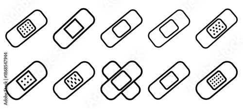 injury bandage medical health care outline icon set, line art minimal design