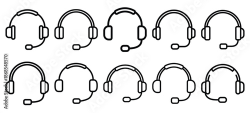 medical headset medical health care outline icon set, line art minimal design