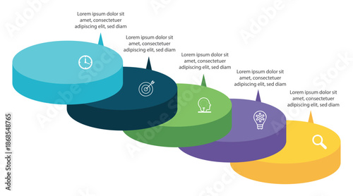 infographic template with 5 steps or options. Abstract elements of graph, diagram with steps, options, parts or processes. Vector  illustration.
