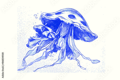 Blue Ink Illustration of a Jellyfish