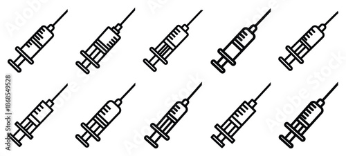 medical syringe needle medical health care outline icon set, line art minimal design