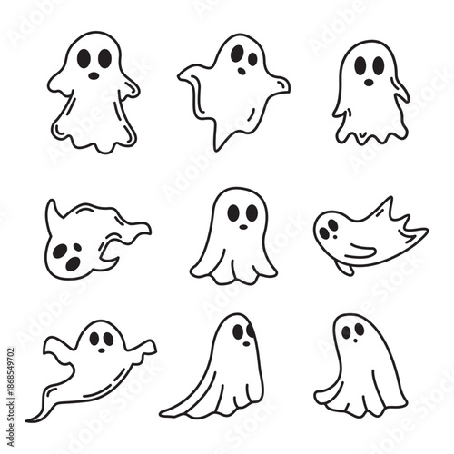 Set of line art, editable, ghosts icons