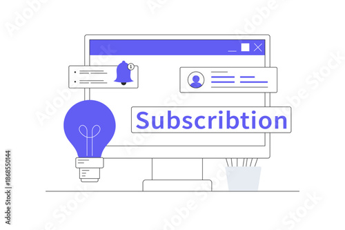 Subscription service. Subscribe to get the latest notifications and information. Bell. Flat Cartoon Vector Illustration, icon Stylish abstract design landing page web