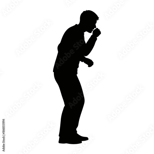silhouette of a man coughing against a white background