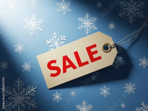 Sale Tag with Snowflakes on Blue Background for Advertising and Marketing, Winter Discount and Seasonal Promotion Concept Illustration