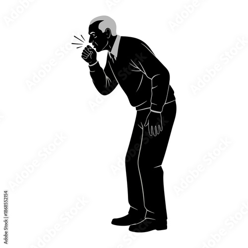 silhouette of a man coughing against a white background