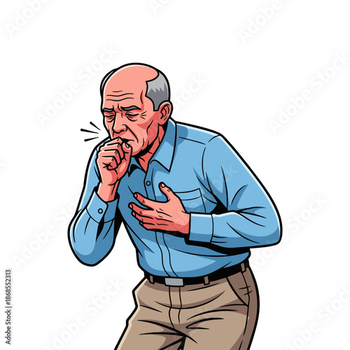 an elderly man suffering from a cough