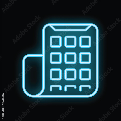 Blue neon glowing flexible foldable smartphone folding phone screen on a black background