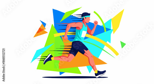 Energetic runner sprinting forward with speed and determination in vibrant illustration.