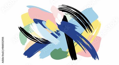 Abstract brush strokes in various colors and styles.