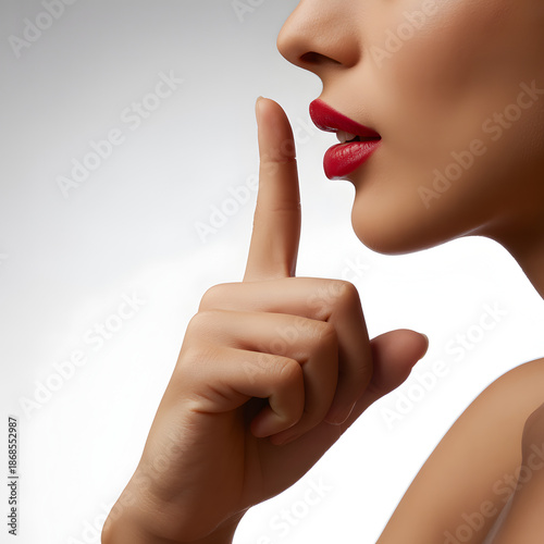 Surreal Close-Up of Finger Pressed to Lips Lip Print Artwork Shushing Gesture Concept for Silence, Secrecy and Mystery