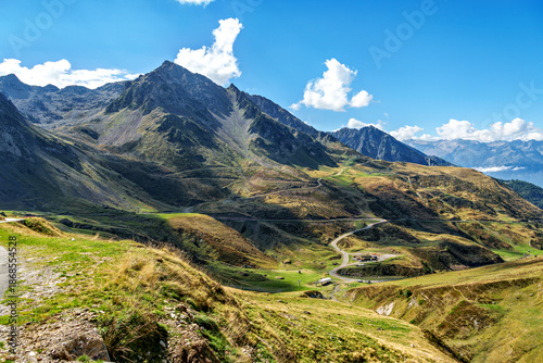 Принти на полотні Driving up the Col du Tourmalet steep road, located in the Hautes-Pyrenees in Fr