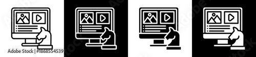 Foto Content Strategy Icon Set In Black And White Filled Style Collection