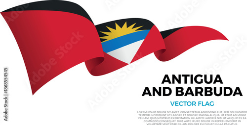 Flag of Antigua And Barbuda. Caribbean Culture. Shining flag with realistic shadows waving in three layers. The elegant curves and realistic shading create a sense of motion