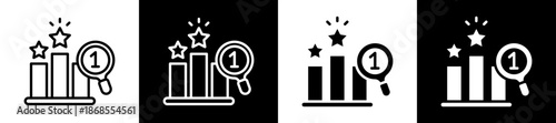 Search Ranking Icon Set In Black And White Filled Style Collection