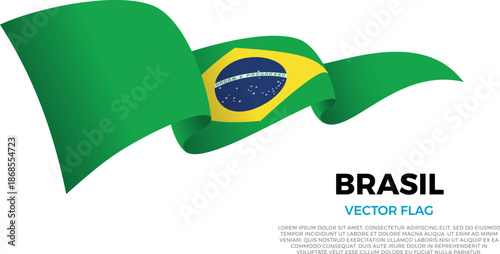 Flag of Brasil. Brazilian and American Culture. Shining flag with realistic shadows waving in three layers. The elegant curves and realistic shading create a sense of motion