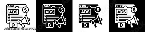 Paid Ads Icon Set In Black And White Filled Style Collection