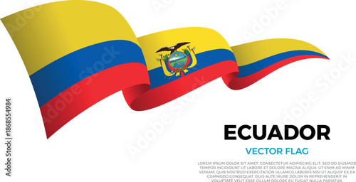 Flag of Ecuador. Ecuadorian and South American Culture. Shining flag with realistic shadows waving in three layers. The elegant curves and realistic shading create a sense of motion