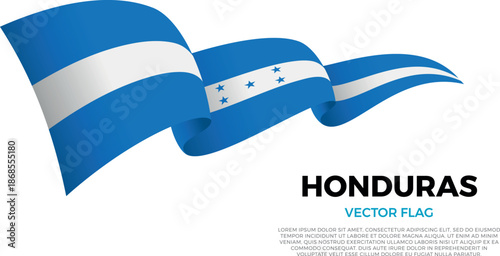 Flag of Honduras. Honduran and Caribbean Culture. Shining flag with realistic shadows waving in three layers. The elegant curves and realistic shading create a sense of motion