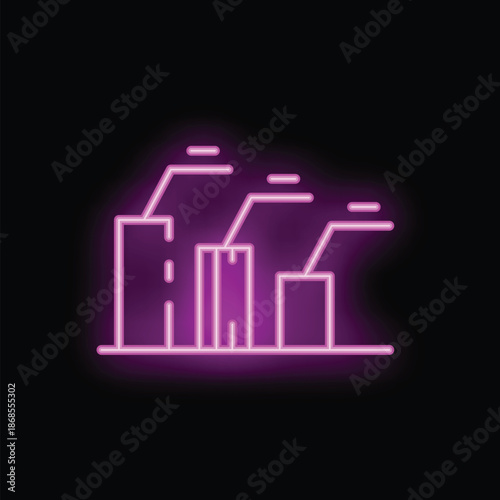 Neon sign showing factories polluting and releasing toxic smoke, concept for industrial pollution