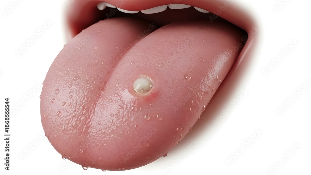 Fototapeta premium Human Tongue with Aphthous Ulcer Canker Sore Medical Illustration