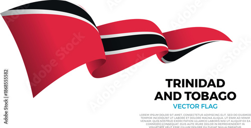 Flag of Trinidad And Tobago. Trinibagonian and Caribbean Culture. Shining flag with realistic shadows waving in three layers. The elegant curves and realistic shading create a sense of motion