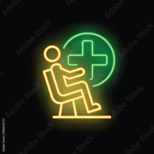 Neon icon of a patient waiting for doctor appointment in a hospital