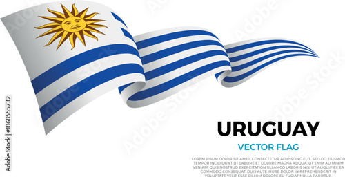Flag of Uruguay. Uruguayan and South American Culture. Shining flag with realistic shadows waving in three layers. The elegant curves and realistic shading create a sense of motion