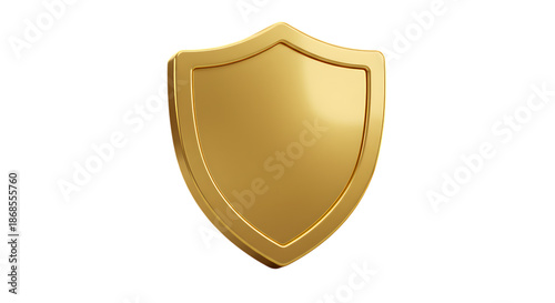 3d icon of golden shield isolated on transparent background, representing security, protection, and strength