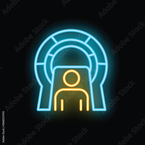 Neon icon of a patient lying down undergoing a ct scan procedure