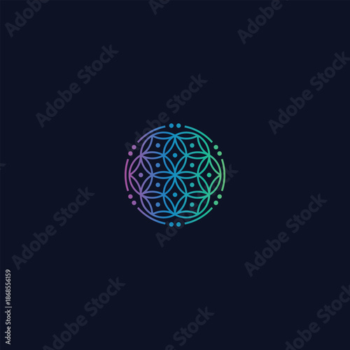 Gradient flower of life encircled dots
