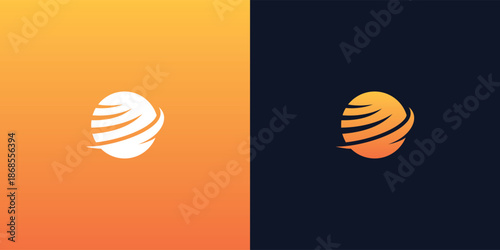 Stylized orb with orbiting arcs