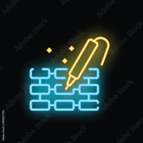 Soldering iron melting tin on a circuit board in neon light style