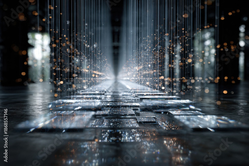 Big data analysis, neural networks, data flow visualization. digital background