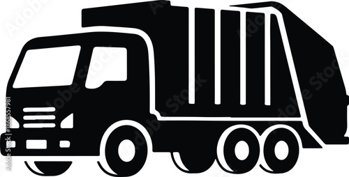 Silhouette garbage truck driving on road vector illustration
