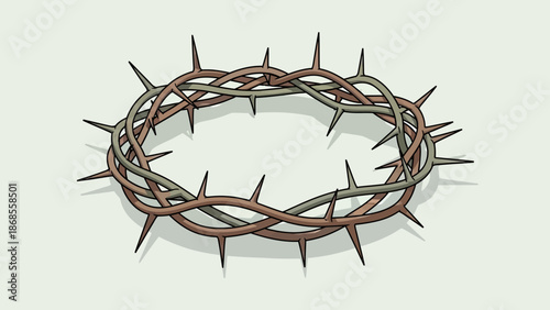 Intricately detailed vector graphic of a crown of thorns, a powerful symbol of sacrifice, struggle, and spiritual reflection, presented with a clean and impactful design