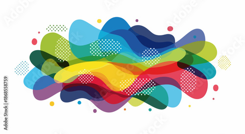 Colorful Abstract Fluid Shapes with Dotted Patterns on White Background.