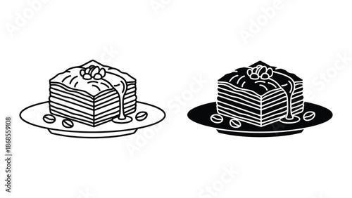 Delicious pancake stacks with syrup and coffee beans