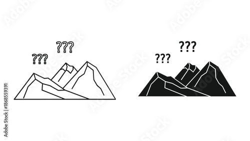Mysterious mountain landscapes with question marks
