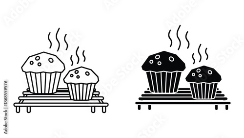 Freshly baked muffins on tray