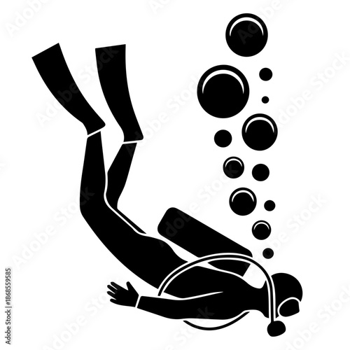 Scuba Diving Silhouette Set Underwater Sport Adventure Black Vector Illustration Collection