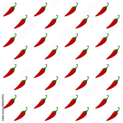 Seamless pattern with red chili peppers on a white background. Flat design hot peppers. Chili wallpaper. Decorative background with vegetables.