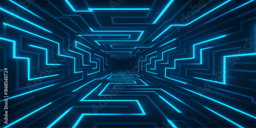 Abstract blue technology background featuring a 3d labyrinth circuit pattern as a business solution concept for navigating a complex puzzle path toward success