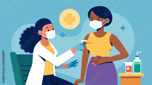 Healthcare professional administering vaccine Vector