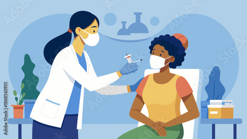 Healthcare professional administering vaccine to patient Vector