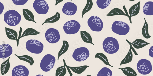 Hand-Drawn Blueberries and Leaves Botanical Arrangement